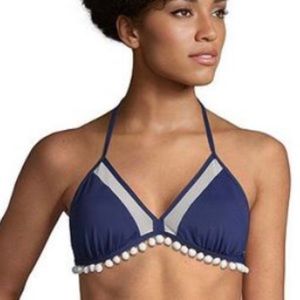 Ripzone triangle nautical bikini top with pom pom trim sz Large